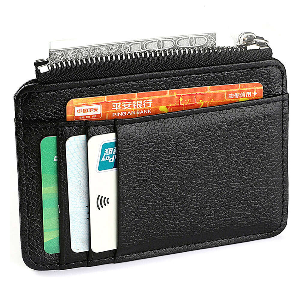 Hot Selling Lychee Pattern Zipper Large Capacity Thin Slot Small Compact Exquisite PU Holder Card Sleeve wallet designer mens wallet