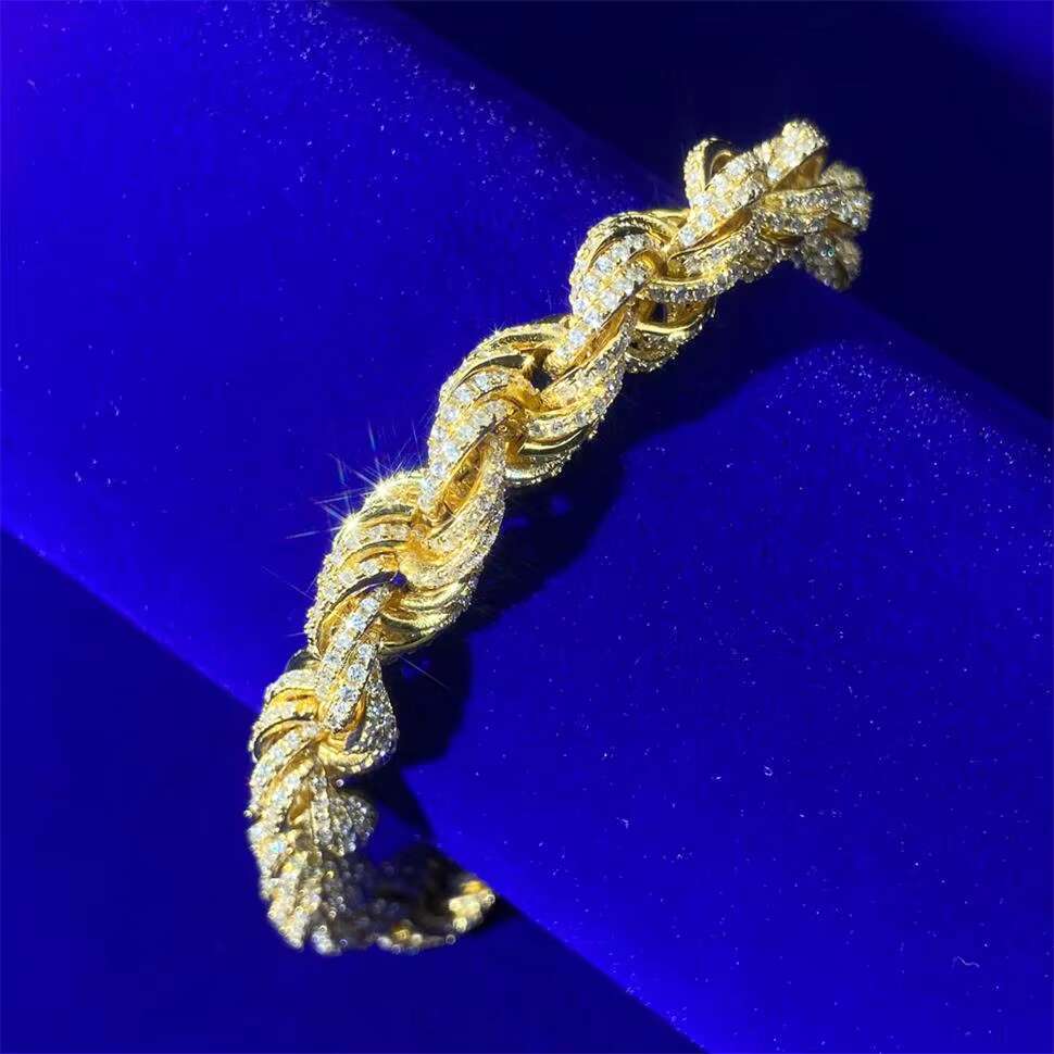 Hiphop Iced Out Diamond Cut Gold Plated Luxury Custom Twisted Rope Chain Bracelet