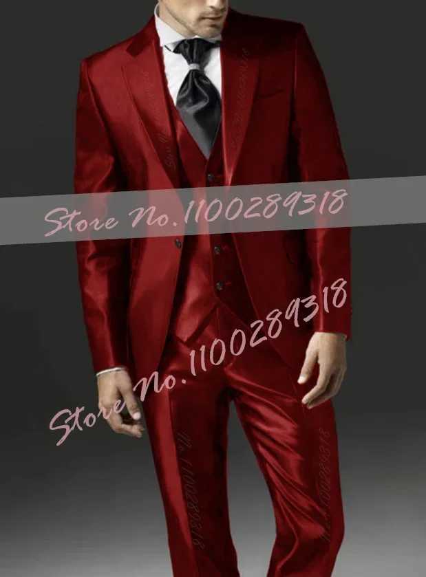 2024 New Style Black Two Bottom Satin Beach Men Suit Mens Wedding Prom Suits Costume Homme 3 Pieces (Jacket+Pants+Vest) X250704