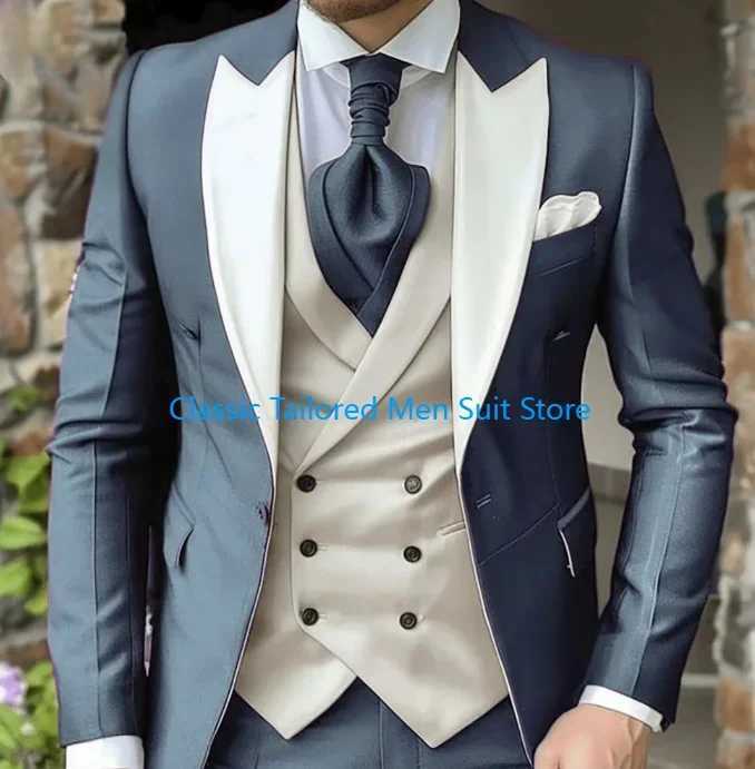 3-Piece Elegant Wedding Jacket Pants Vest Full Set Luxury Single Breasted Peak Lapel Purple Mens Clothing Mens Suits Blazer X250704