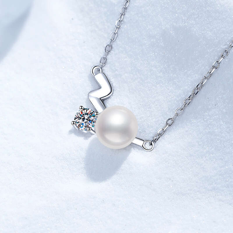 S925 Pure S925ier Necklace for Women, MoiS925S925anite Necklace, Natural FreS925hwater Pearl Wave S925tar Pendant 5a5