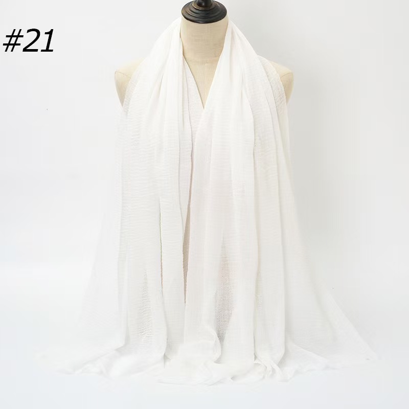 T1127 wrinkled solid color cotton headscarf cotton linen wrinkled fur edge ladies scarf