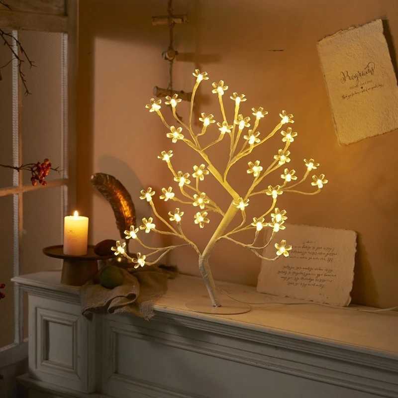 LED Table Lamp Cherry Blossom USB Remote Control For Desktop Room Bedside Bedroom Hotel Shop Home Festival Decor Tree LightXJ250703