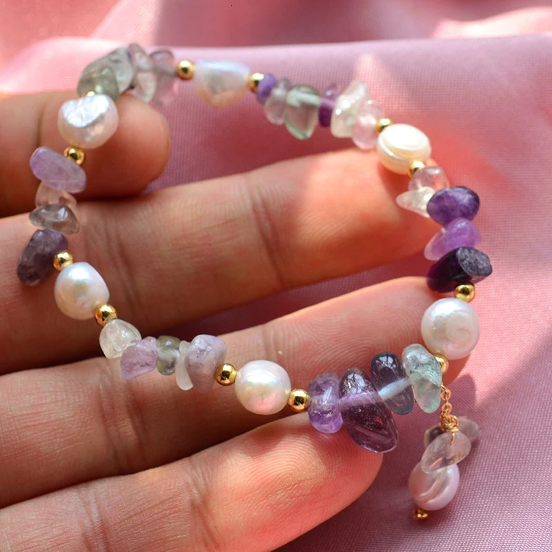 100% Natural Freshwater Pearl Purple Crystal 14K Gold Filled Female Charm Bracelet Jewelry For Women Christmas Gifts No Fade 250628