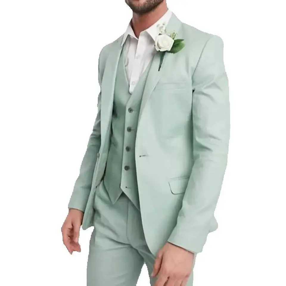 Mint Green Notch Lapel Mens Suits Wedding Tuxedo Bespoke Elegant Blazer 2025 Fashion Design 3-Piece Jacket+Pants+Vest Costume X250704