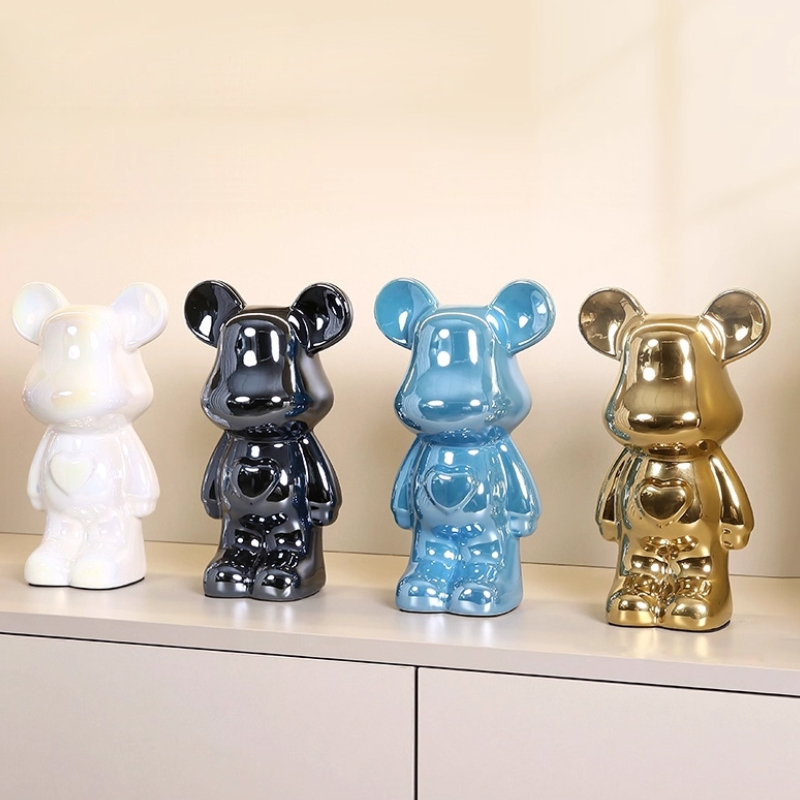 Handcrafted Cartoon Electroplated Bear Desk Ornament - Cute Porcelain Figurine