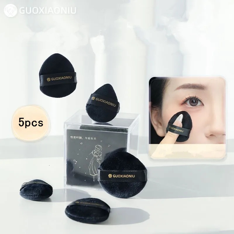 GUOXIAONIU 5pcs Black Mini Cosmetic Puffs Detail Makeup Sponges Loose Powder Highlighter Foundation Blender Applicator 250625