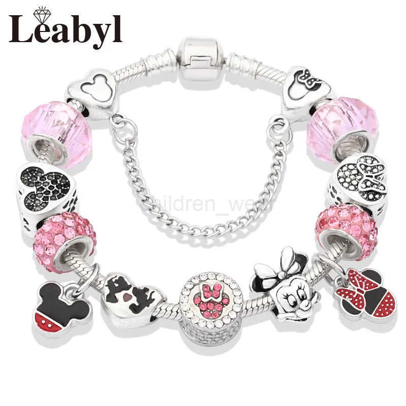 Disney New Design Lovely Pink Crystal Bead Charm Bracelets Colorful Enamel Handmade DIY Charm Bracelet for Women W20250704