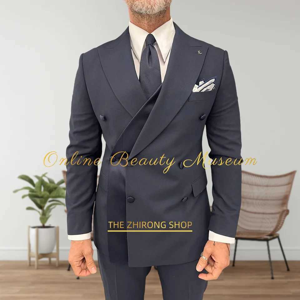 Luxury Mens 2-Piece Suit Jacket Pants Peak Lapel Blazer with Satin Straps for Wedding Birthday Cocktail Party Custom Tuxedo X250704