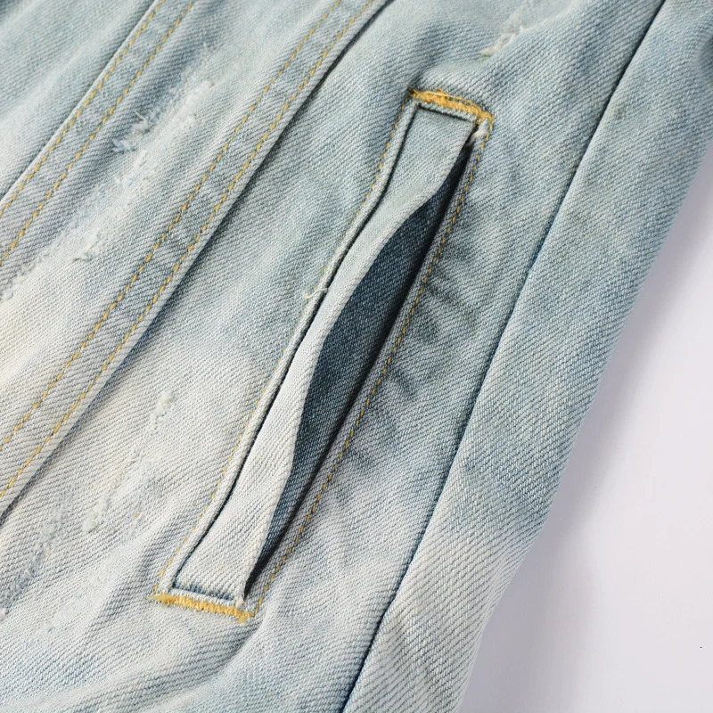 Street ner Fashion Men Jacket Retro Washed Blue Ripped Denim Cotton Coat y Patched Y2K Vintage Jacket 250704