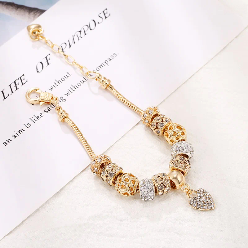DIY Charm Bracelet with Large Hole Beads - Adjustable Length Alloy Jewelry