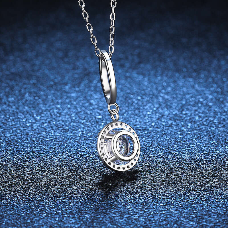 S925 Pure S925ier One caratS925 Necklace ClaS925S925ic Round Pendant Full Dia S925imple MoiS925S925anite Clavicle Chain Women 5cd