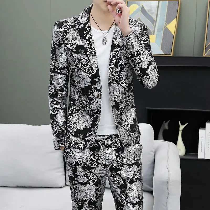 Printed Male Blazer Chinese Single Breasted Coat Mens Suit Jackets Stamp Korean Style Casual Elegant New In Fashion 2024 Suits X250704