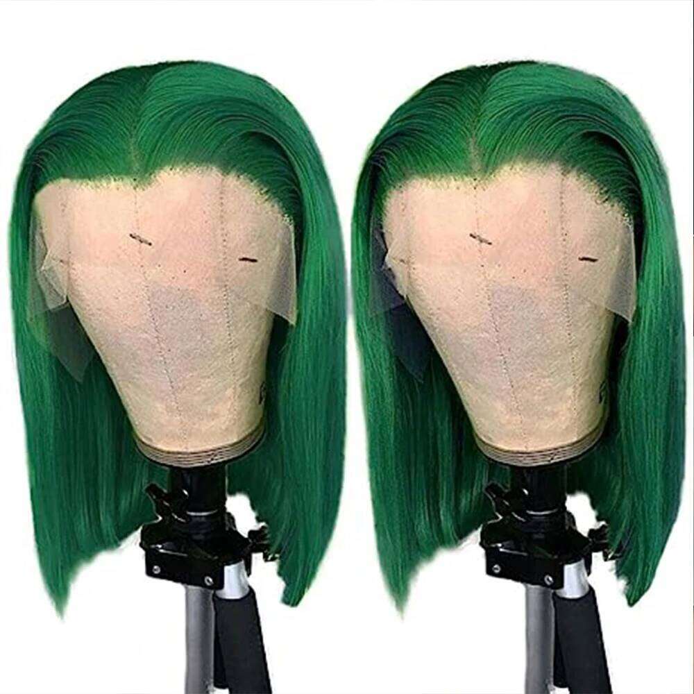 Dark Green HD Frontal Short Bob 13x4 Colored Pink Grey Straight Wig Human Hair Lace Front Wigs