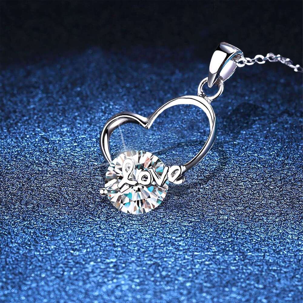 S925 Heart Valentine'S925 Day Pendant Gift Girlfriend, S925ier Necklace, Two caratS925 MoiS925S925anite Necklace for Women, Clavicle Chain 49e
