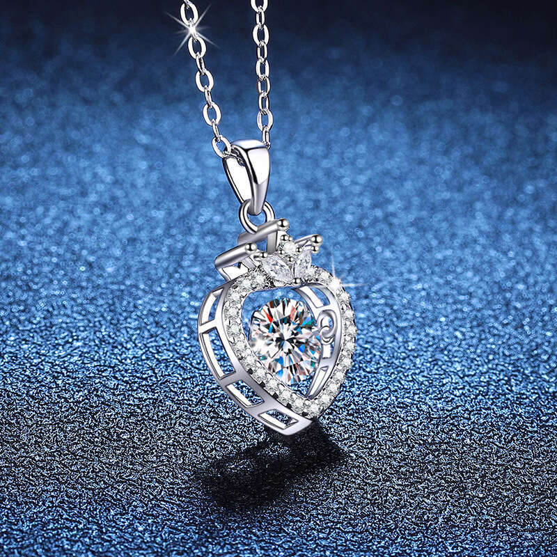 S925 Pure S925ier Pendant High-end Crown Heart Dynamic 1 caratS925 MoiS925S925anite Necklace 610