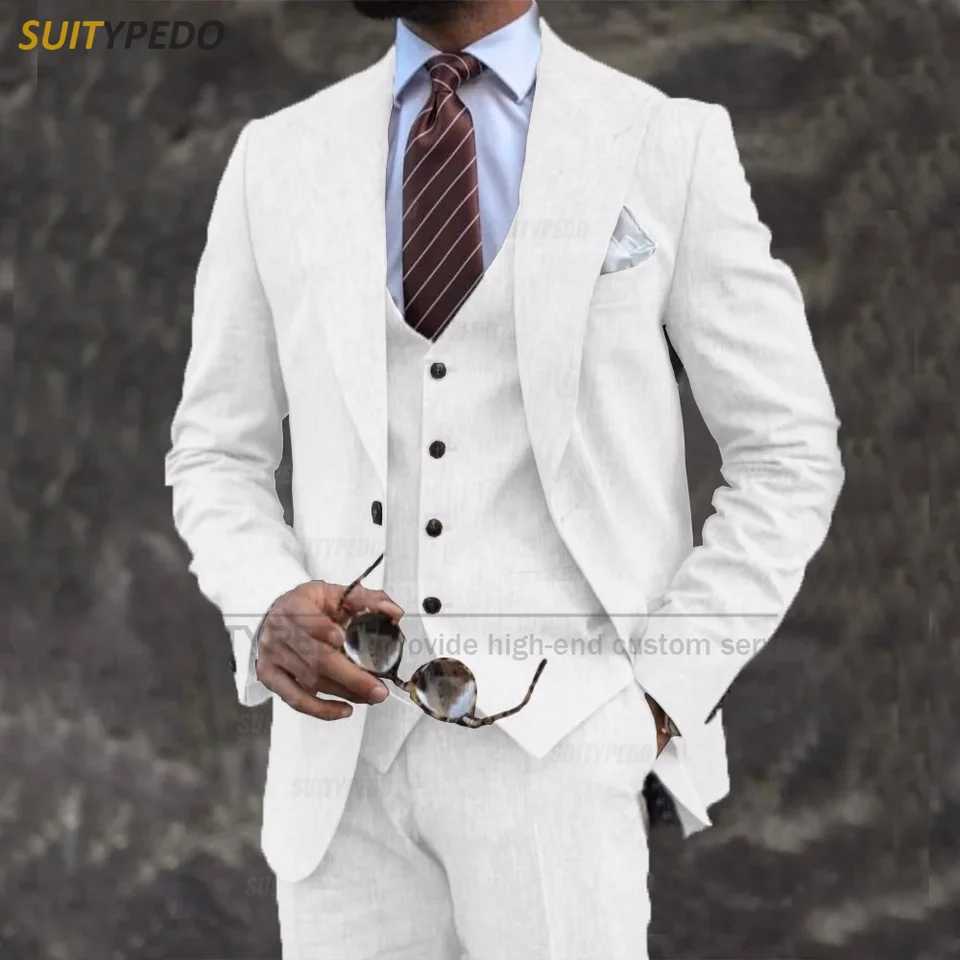 New Summer Linen Suit Set for Men Wedding Birthday Party Custom Men Slim Fit Blazer Vest and Pants 3 Pieces Customized X250704