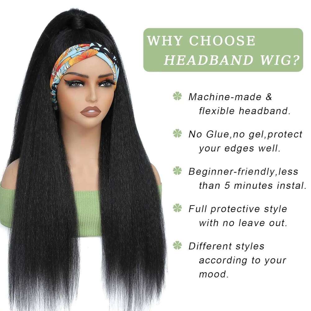 Headband Wigs For Black Women Brazilian Remy Kinky Straight Human Hair Wig Ready To Wear And Go Beginner Friendly