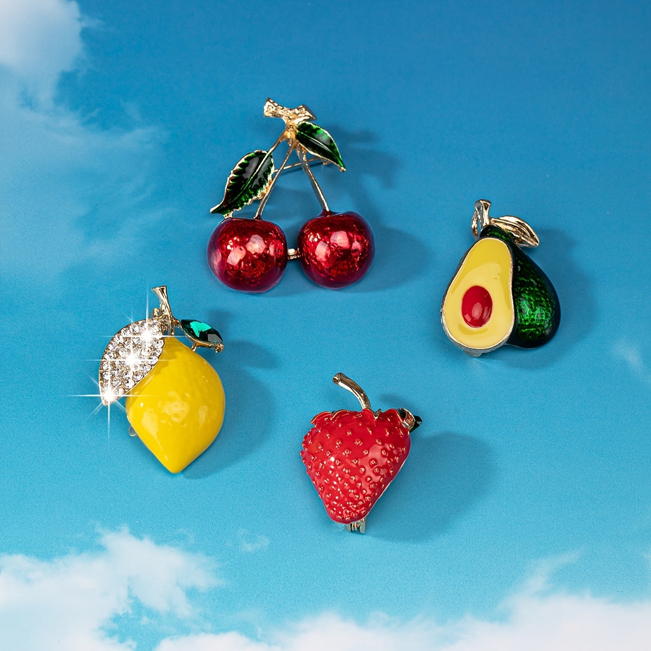 Korean Style Fashion Simple Cute Cherry Playful Alloy Enamel Fruit Series Brooch For Women Pin