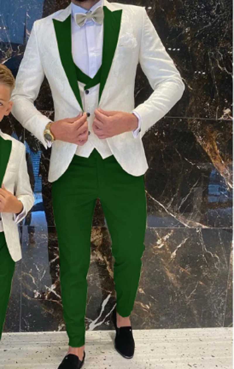 Wedding Suits Groom White Floral Tuxedo Slim Fit Men Prom Suit Full Gentleman Costume 3 Pieces (Jacket+Vest+Pants) X250704