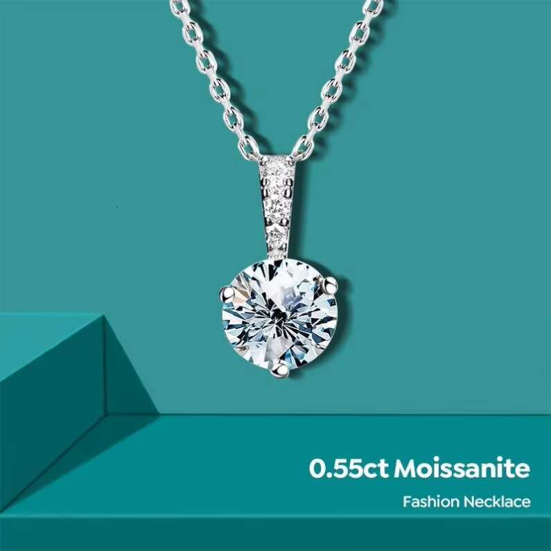 Stylever Real 1 Ct Round Moissanite Diamond Gemstone Pendant Necklace for Women 925 Sterling Silver Engagement Jewelry Gifts