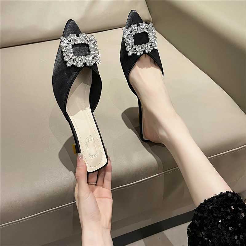New Womens Shoes New Mules Womens High Heels Fashion Wedding Pumps Women Rhinestone Pointed Toe Sandals Ladies Shoes W250704