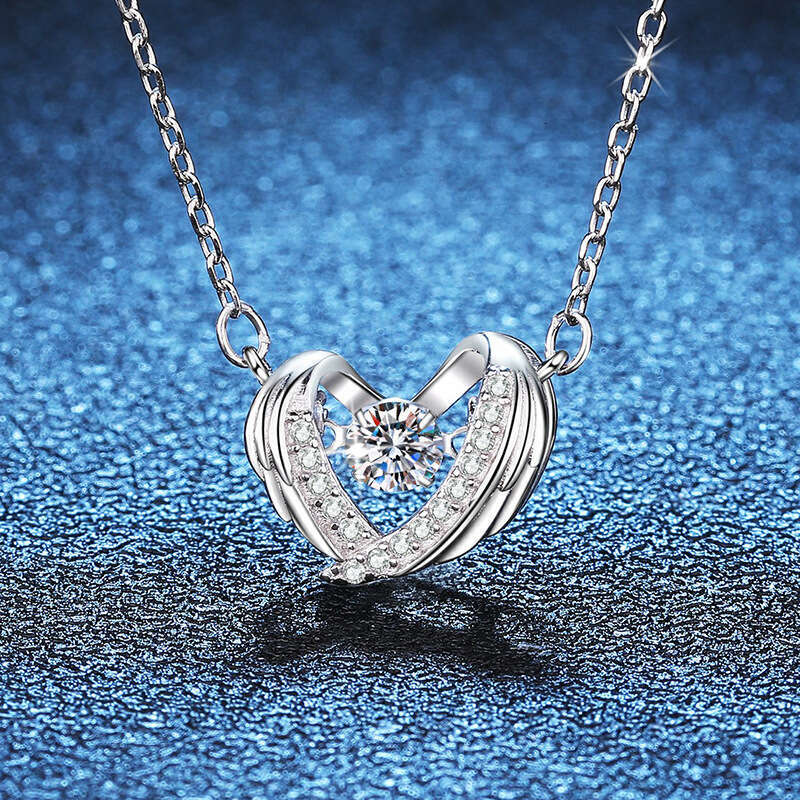 S925 Pure S925ier Guardian WingS925 Beating Heart Pendant D Color 30 caratS925 MoiS925S925anite Necklace 3a2