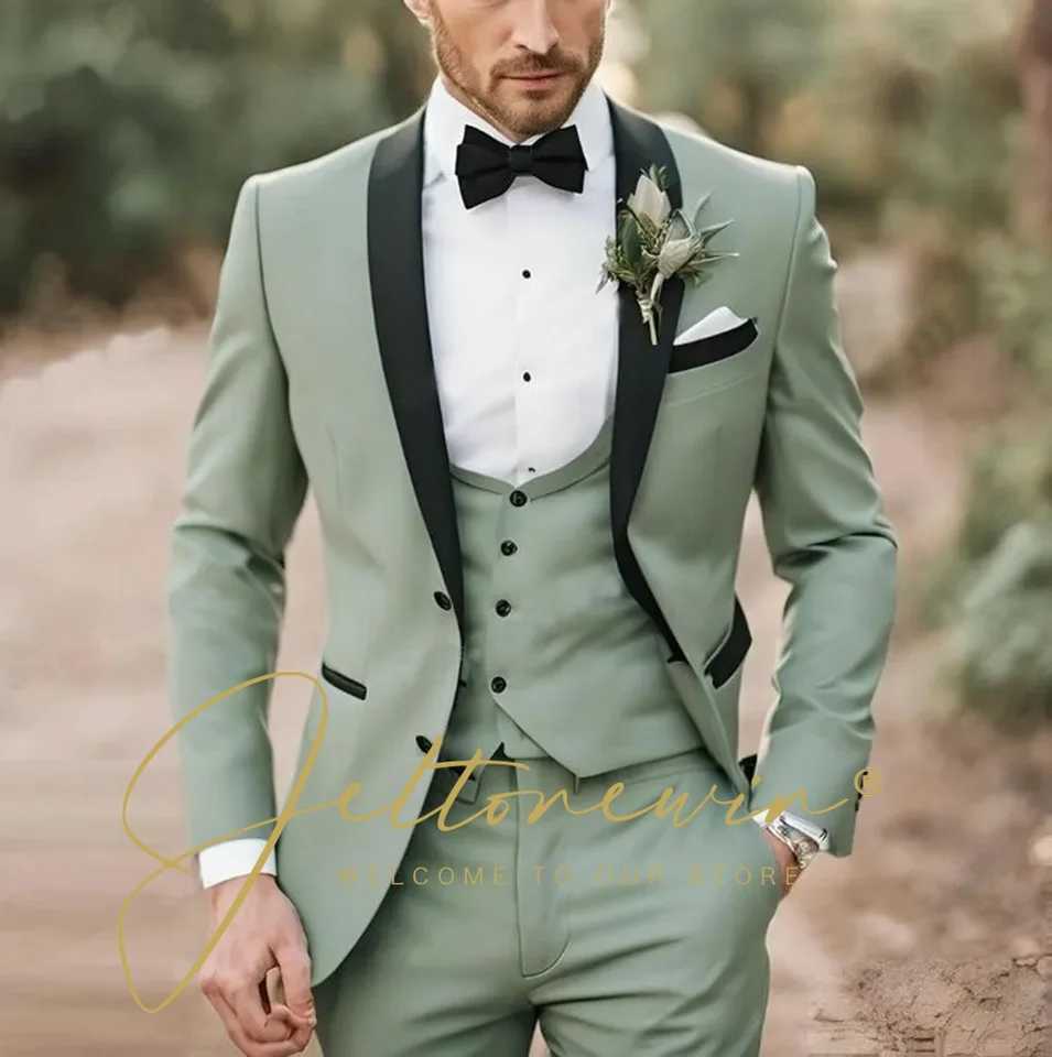 Elegant Light Green Formal Wedding Men Suit Groom Tuxedo Prom Slim Fit Blazer Hombre High Quality Custom 3 Piece Costume Homme X250704