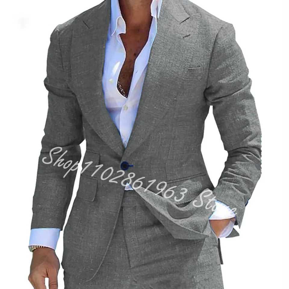 2025 Linen Suits for Men 2 Pieces Casual Slim Fit Summer Blazer Pants Set Formal Prom Wedding Business Men Tuxedos Costume Homme X250704