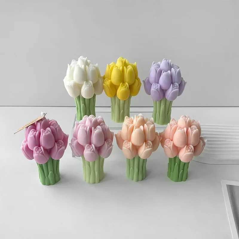 3D Tulip Bouquet Silicone Mold DIY Flowers Aroma Candles Plaster Ornament Molds Handmade Gift Soap Candle Making Supplies W250704