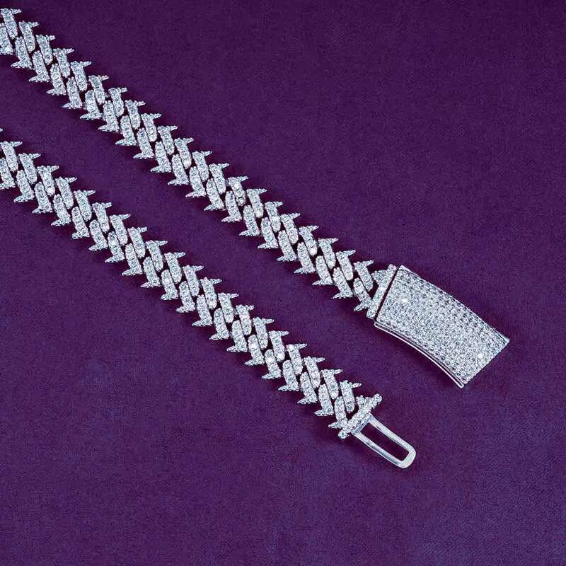 10MM Pass Diamond Tester Hip Hop VVS D Color Iced Out Mens Spiked Moissanite Cuban Link Chain With 925 Sterling Silver GRA