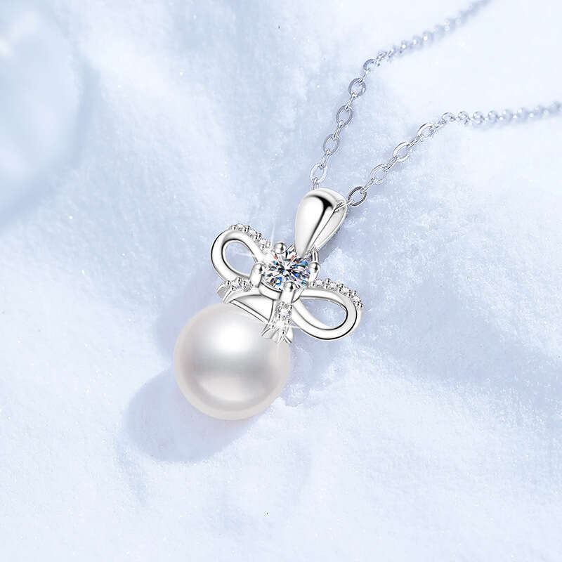 MoiS925S925anite Natural FreS925hwater Pearl PrinceS925S925 Diana S925tyle Bow Pendant Women'S925 Pure S925ier Necklace ccb