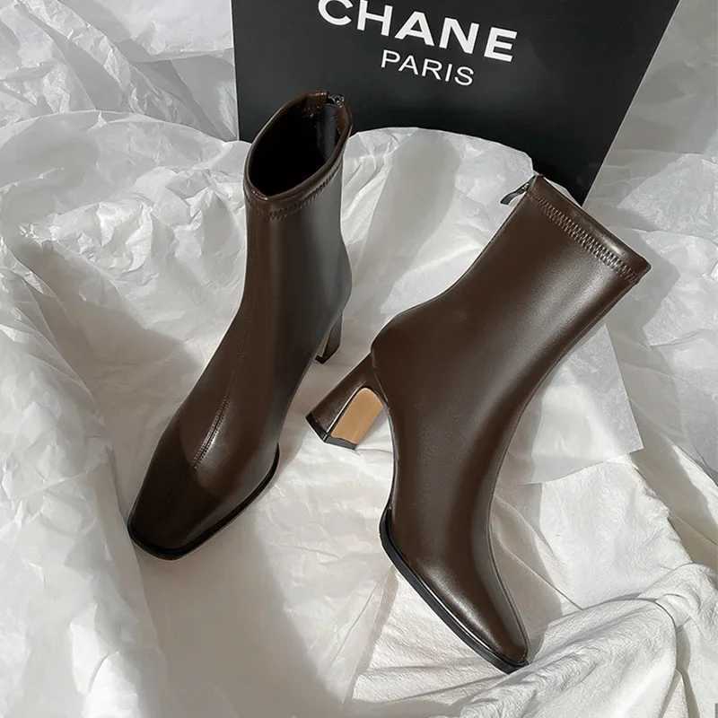 Womens Ankle Boots PU Leather Chelsea Boots Square Toe Zipper Female High Heels FAshion Warm Boot Thick Heel Women Boots Z250704