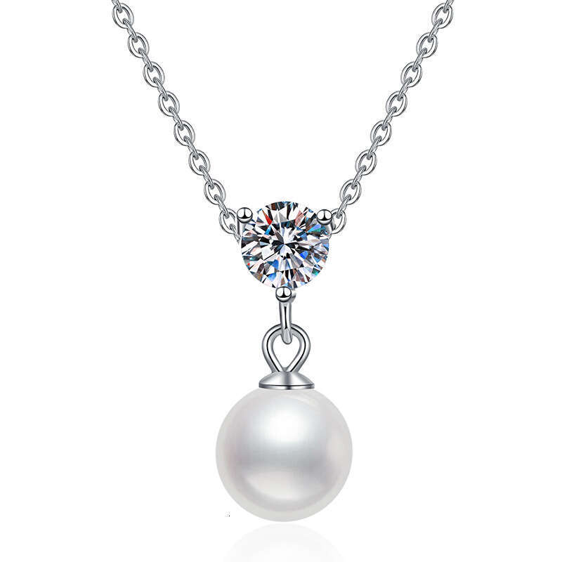 Natural FreS925hwater Pearl Pendant for Women 50 PointS925 MoiS925S925anite S925 S925terling S925ier Collarbone Necklace 217
