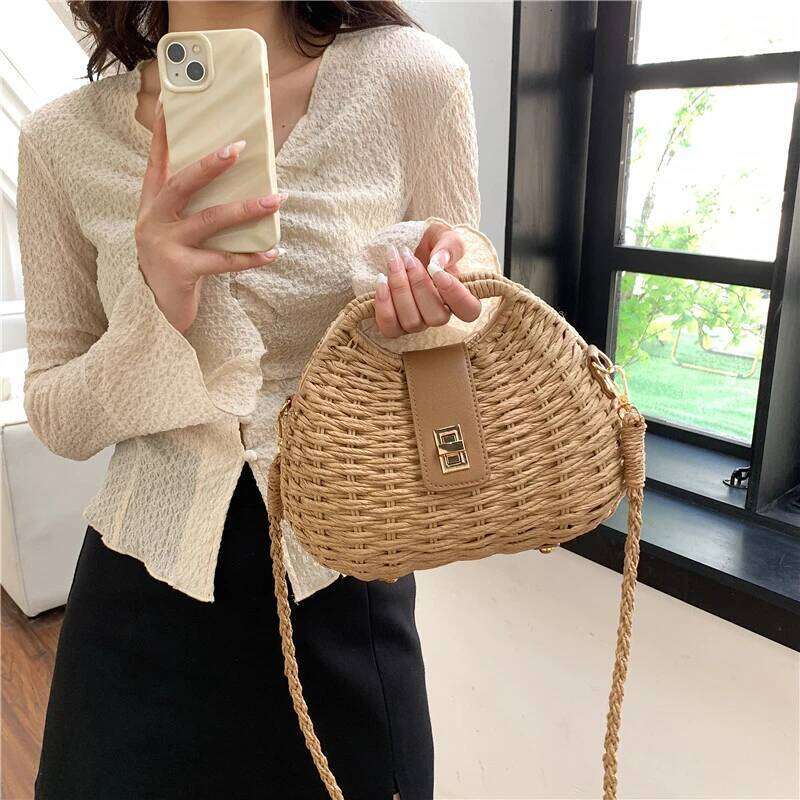 Summer Fashion Women Straw Vacation Beach Female Rattan Shoulder Crossbody Bag Design Small Ladies Woven Handbag