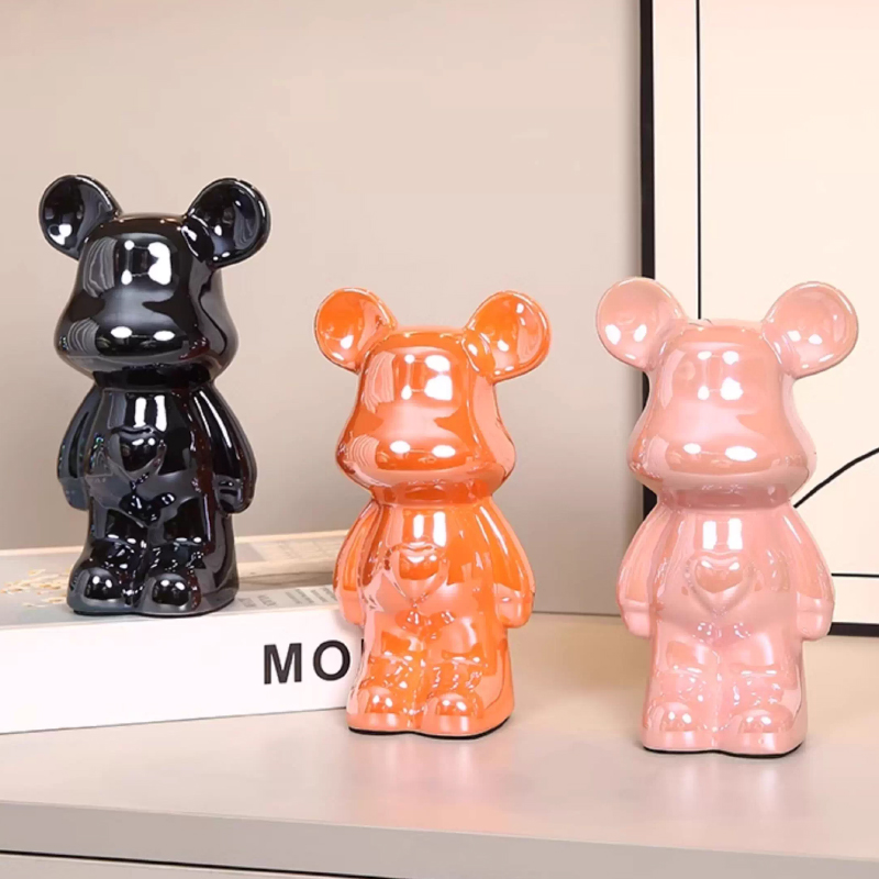 Handcrafted Cartoon Electroplated Bear Desk Ornament - Cute Porcelain Figurine
