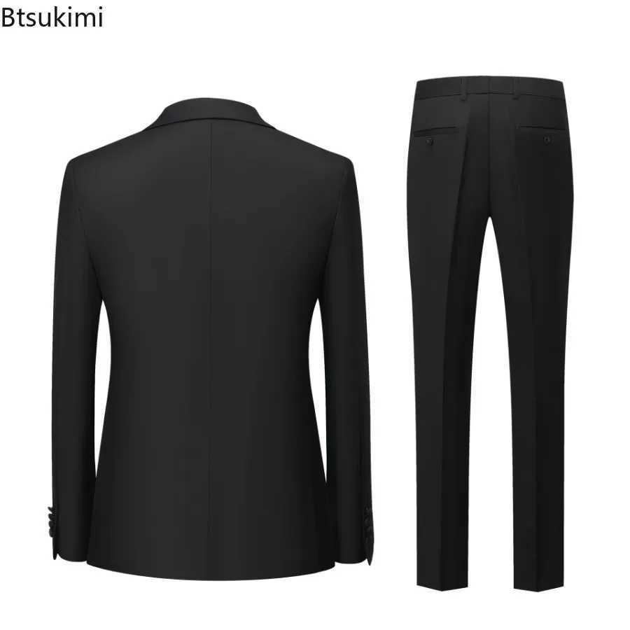 2025 Mens British Style Slim Suits 2PCS Sets Blazers Jacket and Pants Male Business Gentleman Dress Suits Wedding Host Costumes X250704