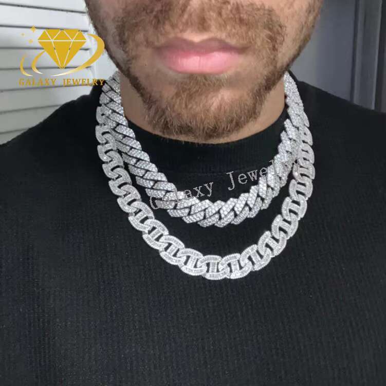 Pig Nose Moissanite Cuban Baguette Diamond 13mm Moissanite Cuban Chain Hip Hop Jewelry 18k Gold Plated Necklace 925 Silver Chain