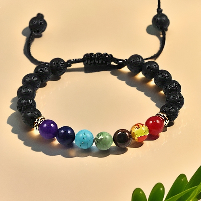 Men's Woven Natural Obsidian Beaded Bangle Bracelet