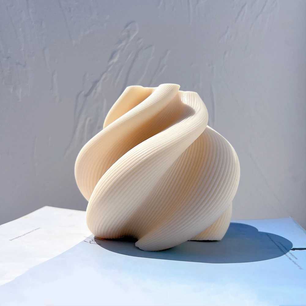 Big Size Geometric Wave Twirl Candle Molds Taper Abstract Art Decorative Wavy Stripe Soy Wax Candles Silicone Mold W250704