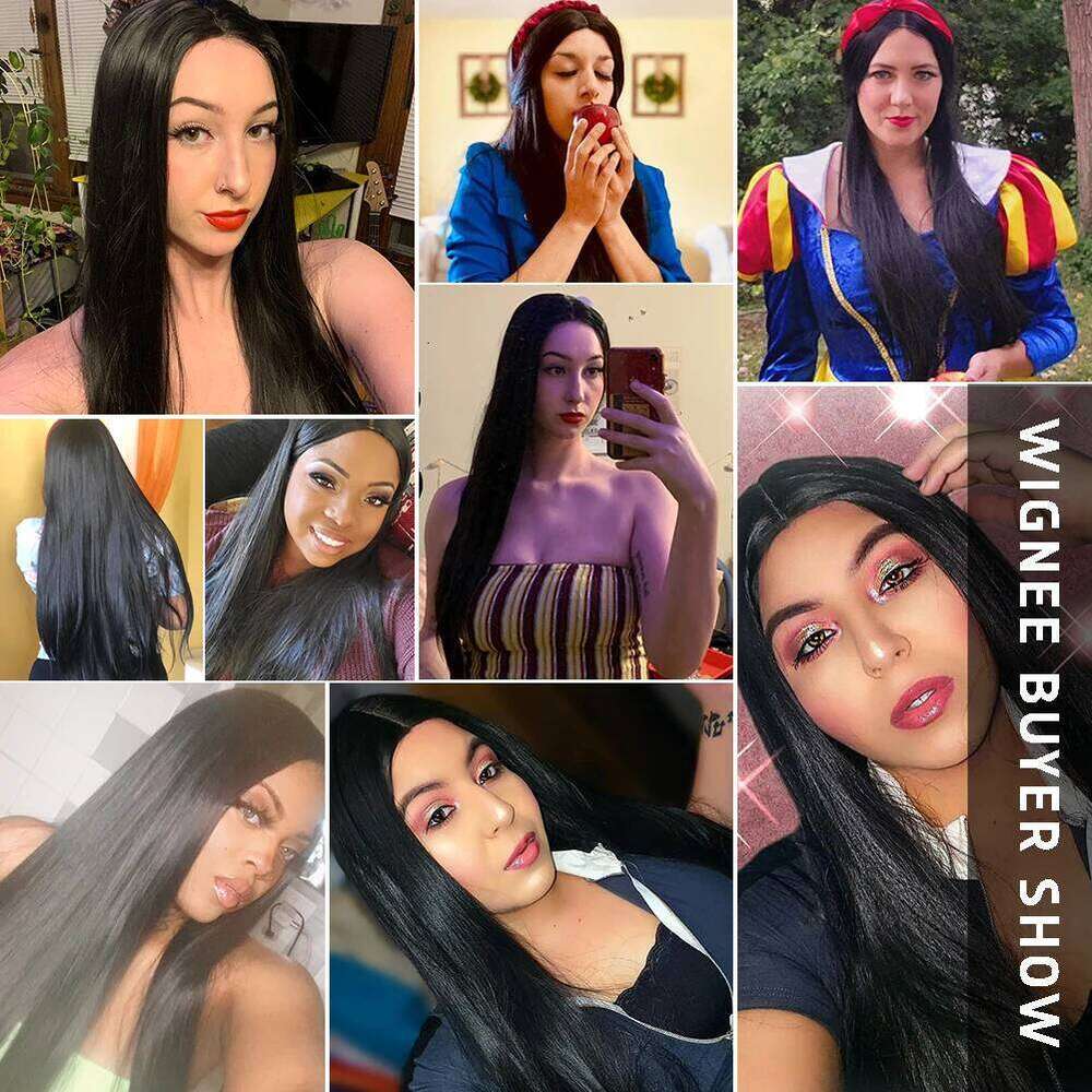 Wignee Long Straight 30 Inch Wig Middle Part Lace With High Lights Synthetic Hair Wigs For Black Women Cosplay