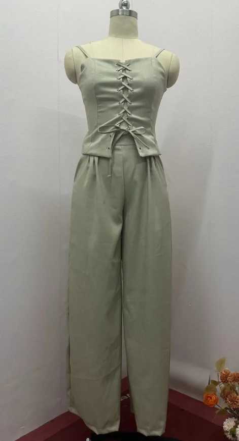 Women Two Piece Sets Pant Set Sling Slveless Sexy Hollow Out Sheath Short Tops Wide Leg Long Pants Casual Elegant Splice X250704