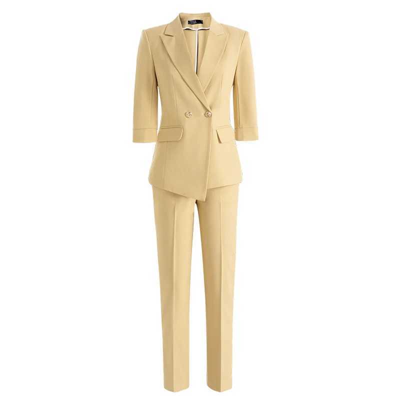 ZJYT Spring Summer Pant Set Women Office Business Formal Thr Quarter Slve Blazer Trousers Suit 2 Piece Outfit Plus Size X250704