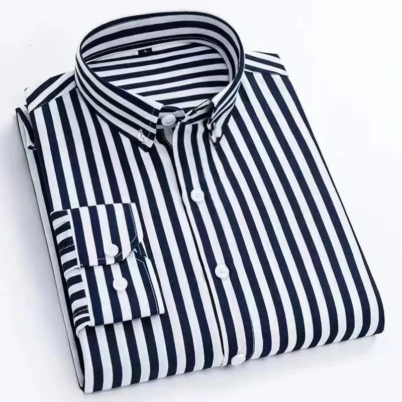 Mens Striped Dress Shirt with Long Sleeve for Business and Casual Wear Plaid Formal Outfit 250715