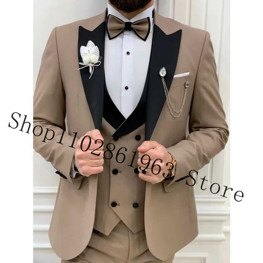 3-Piece Slim Fit Mens Suits Formal Business Groom Wear Wedding Tuxedos Blazer Jacket Vest Pants Set Costume Homme Mariage X250704