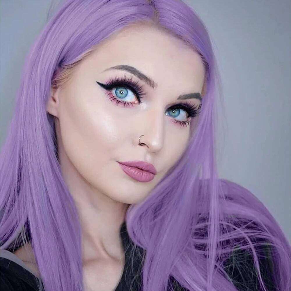 Purple Synthetic Front Natural Hairline Glueless Wigs For Women Cosplay Part Lace Wig Straight Hair