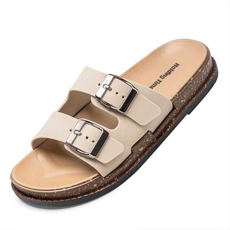 2025 New Double Strap Womens Slippers Summer Adjustable Soft Sole Shoes Outdoor Fashion Flat Bottom Sandals Women W250704