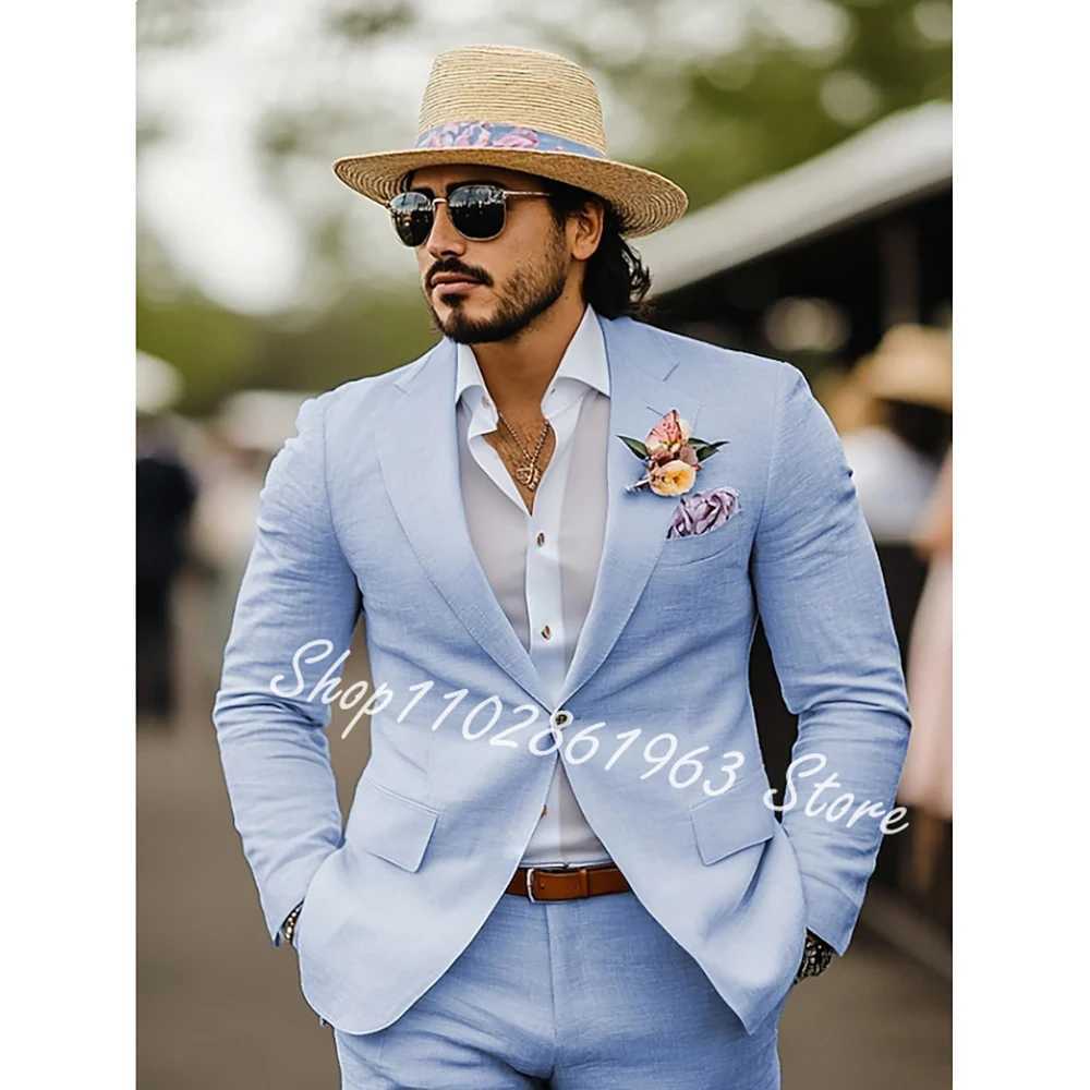 Pink Linen Summer Wedding Suits For Men Slim Fit Fashion Bridegroom Tuxedo Custom 2-Piece Suits Jacket Pants Linen Costume Homme X250704