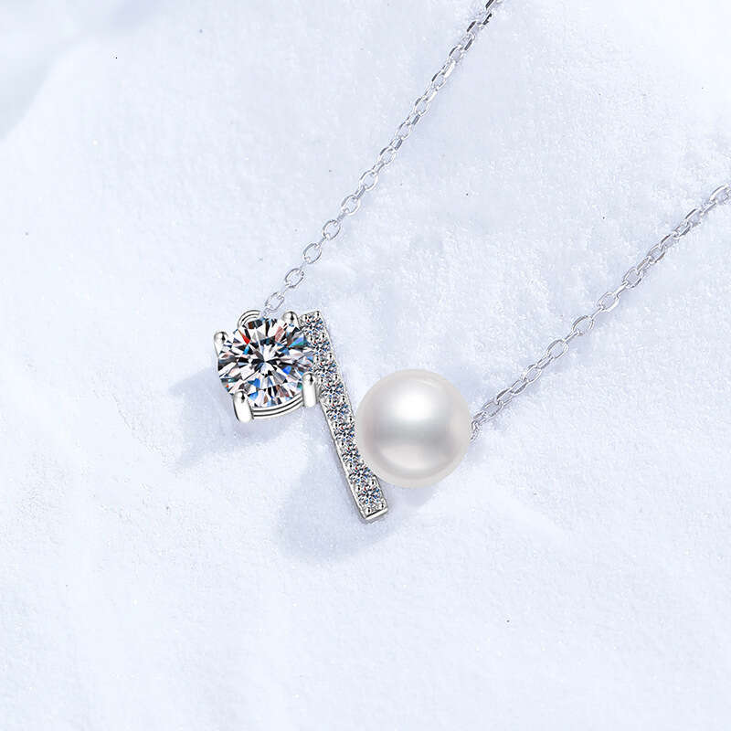 S925 Pure S925ier MoiS925S925anite Necklace Natural FreS925hwater Pearl High-end VerS925atile Balance Beam Pendant for Women e78