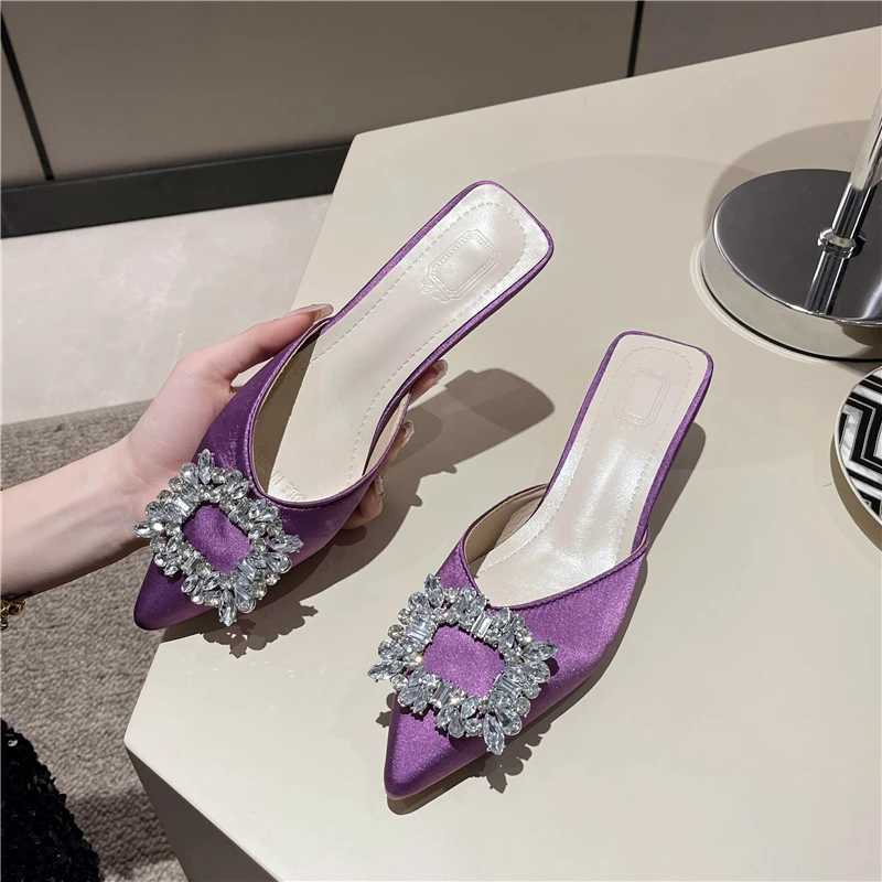 New Womens Shoes New Mules Womens High Heels Fashion Wedding Pumps Women Rhinestone Pointed Toe Sandals Ladies Shoes W250704